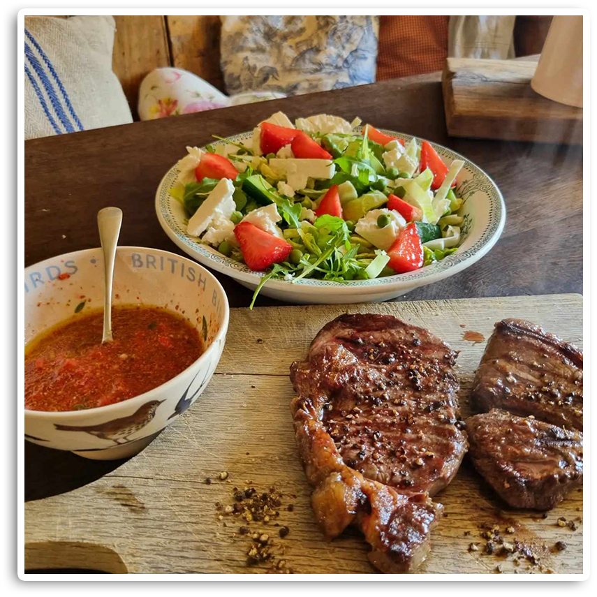 Strawberry & Feta Salad with Pan Fried La Perrière Angus Steak